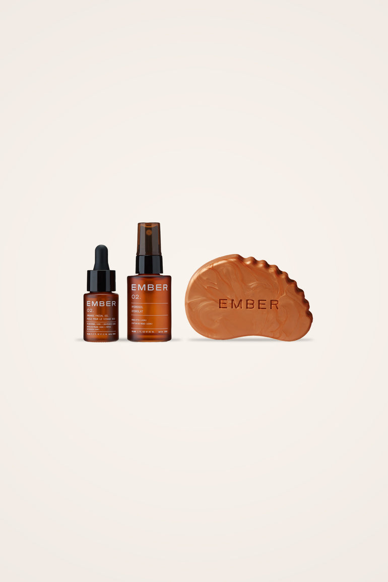 Ember Wellness Daytime Glow Set featuring 02/ Oil + Water Duo, The Sculpt & Glow Bar in bronze
