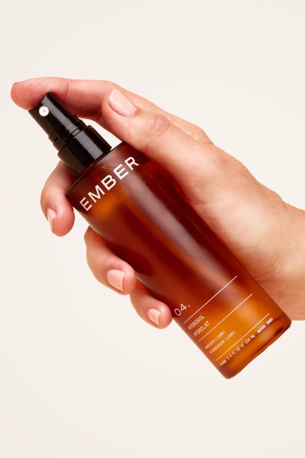 Ember's Mandarin Hydrosol, made from pure, sustainably sourced plant waters that deliver hydration to the face, neck, and décolletage.